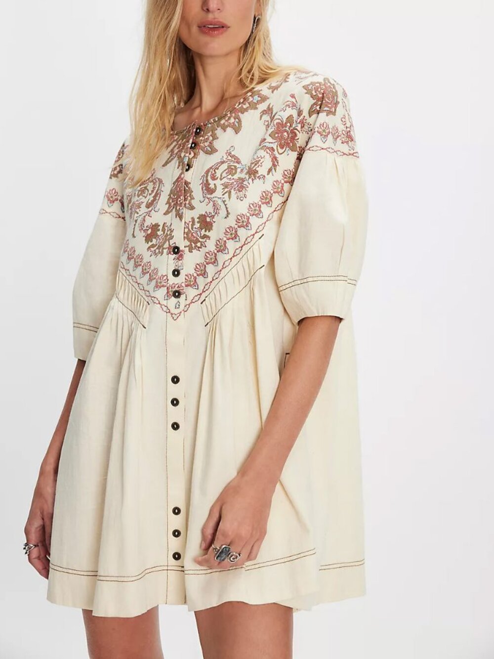 FREE PEOPLE Orson Mini Dress / Ivory Combo - Picture 1 of 9